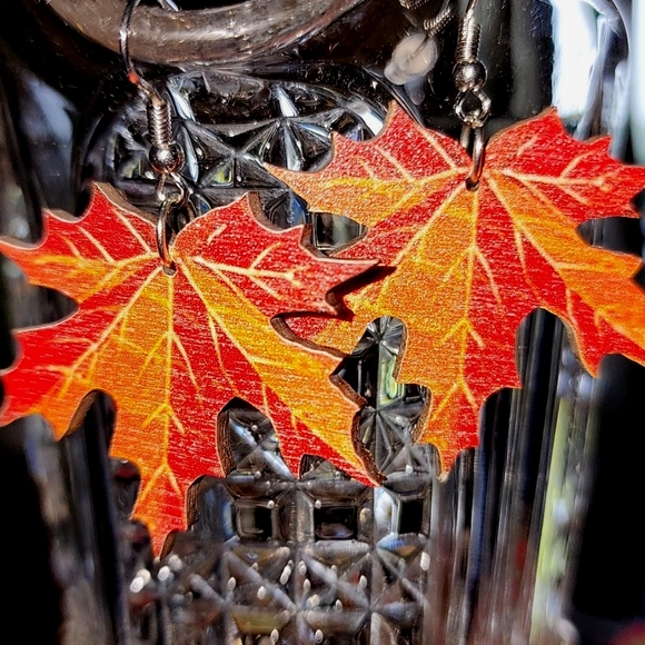 Jewelry - Maple Leaf * Fall * Wood Earrings * New * Octoberfest * Applefest * Fall Fests